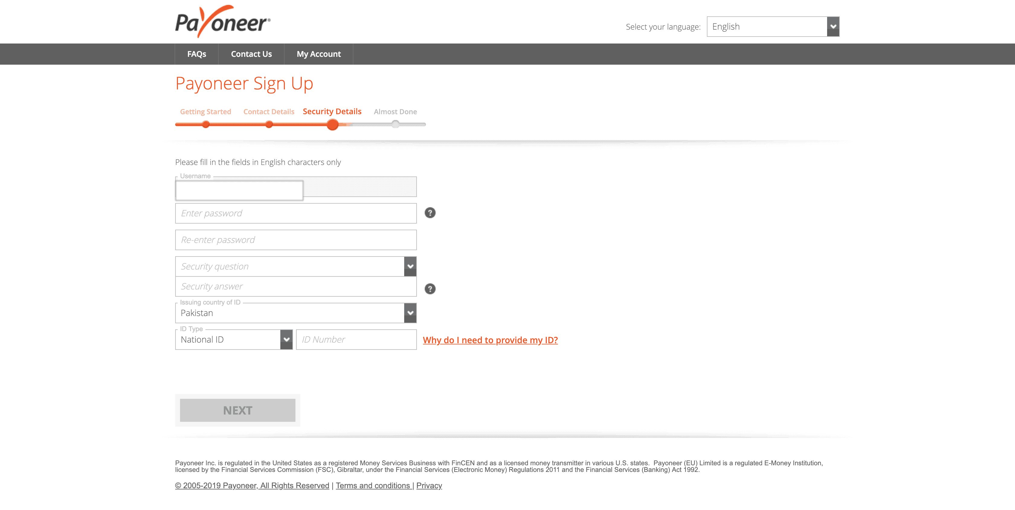 Payoneer Sign Up - Step 3